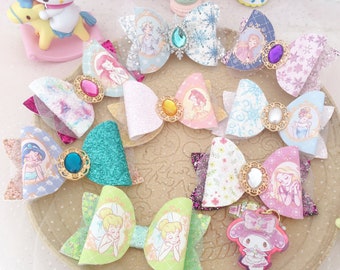 Noeud de cheveux princesse Disney pour fille en bas âge Accessoires pour cheveux princesse Elsa Anna Noeud de cheveux congelés Barrettes à cheveux Raiponce Belle sirène