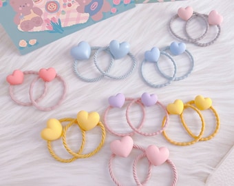 Set von 2 Pastell Herz Haargummis für Baby Kleinkind Mädchen, süße Baby Haargummis, Mädchen elastische Haargummis, Kleinkind Haarschmuck, Kleinkind Haarhalter