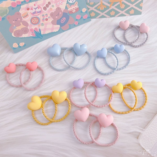 Set of 2 Pastel Heart Hair Ties for Baby Toddler Girls,Cute Baby Hair Ties,Girl Elastic Hair Ties,Toddler Hair Accessory,Toddler Hair Holder