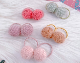 Set of 2 Pom Pom hair ties for baby girl toddler,Cute Prom Prom hair ties,Girl Pony Tail Holder,Elastics Fluffy Hair Bobbles,School hair tie