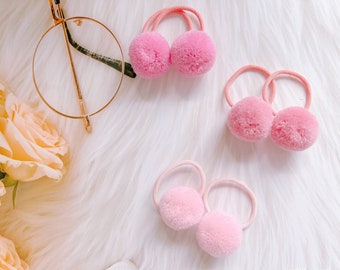 2 Fluffy Soft  Yarn Pom Pom hair ties for baby girl toddler,Prom Prom hair ties bobbles hair ties set girl hair Elastics Fluffy Hair Bobbles