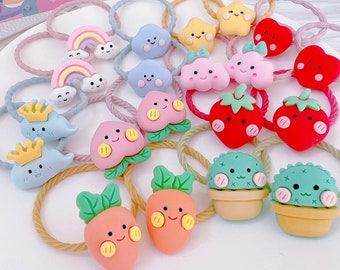 Set aus 2 Baby-Frucht-Haargummis für Baby-Kleinkind-Mädchen, Erdbeer-Haargummis, elastische Haargummis, Mädchen-Haar-Accessoires, Kleinkind-Haarhalter