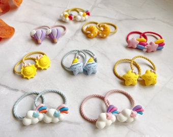 2er Set Haargummis für Baby Kleinkind Mädchen Kinder Haargummis Set Elastische Haargummi Haarschmuck Kleinkind Haarhalter Himmel Regenbogen Sterne Wolke