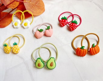 Juego de 2 lazos para el cabello de frutas para bebés y niñas, juego de lazos para el cabello elásticos, accesorios para el cabello, soporte para el cabello para niños pequeños, lazos para el cabello de princesa
