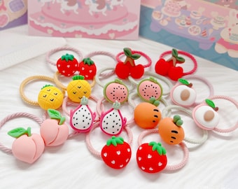 Set of 2 Fruit Hair Ties for Baby Toddler Girls Kids Hair Ties Strawberry hair ties Elastic Hair Tie Hair Accessories Toddler Hair Holder