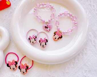 Minnie Maus Zubehör für kleine Mädchen, Baby Kleinkind Mädchen Haargummis, Minnie Maus Armband, Minnie Maus Geburtstag Gastgeschenke, Mädchen Armband