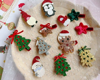 Weihnachten Glitzer Haarclips, Mädchen Kinder Kleinkind Baby Haarclips, Weihnachtsmann Haarclips, Weihnachtsbaum Clips, Stern Haarclips, Lebkuchenmann