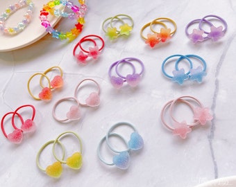 2 Ombre Haarschleifen Set für Baby Mädchen Kleinkind Kinder Haargummis Set Elastische Haargummi Haarschmuck Kleinkind Gummy Haarhalter Stern Haargummis