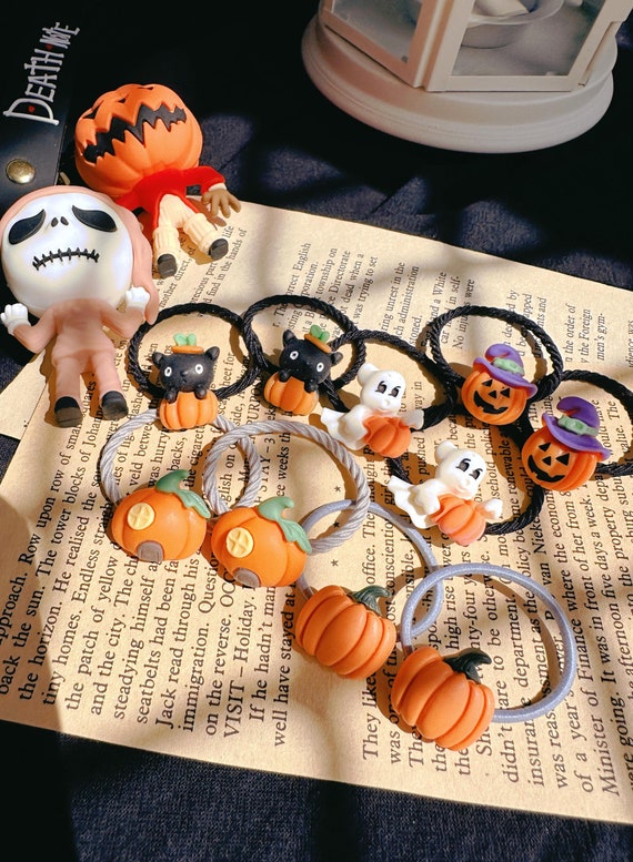 Halloween Hair Ties for Toddler Girls,Halloween Gifts,Pumpkin Hair Ties,Pumpkin House,Ghost Pumpkin,Wicked Witch Pumpkin,Halloween Black Cat