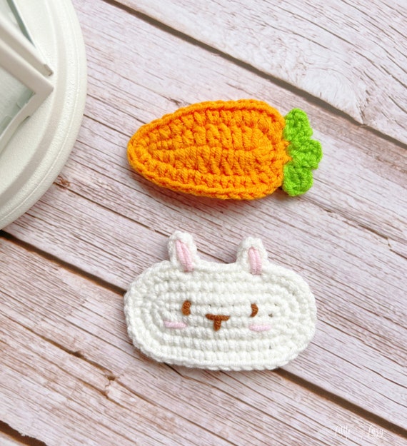 かぎ針編みのニンジンヘアクリップ、かぎ針編みのウサギのヘアクリップ