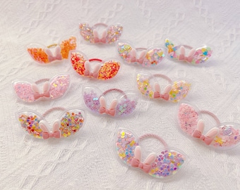 Glitter Bunny Ears Shaker Hair Ties For Baby Toddler Girl,Easter Bunny Hair Accessories,Girl Elastic Hair Ties,Confetti shaker hair ties