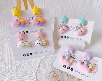 Cute Clip-On earrings For Toddler Girl,Rainbow Star Clip-On Earrings,Girl Birthday Party Dress Up,Toddler Jewelry,Birthday Gift For Girl