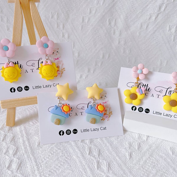 Cute Clip-On earrings For Toddler Girl,Flower Clip-On Earrings,Girl Birthday Party Dress Up,Toddler Jewelry,Birthday Gift For Girl,Baby Sun