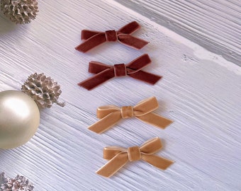 MINI Velvet Fall Solid Hair Bow with hair ties/hair clips/baby nylon headband, Brown Hair Bow for baby infant toddler girl hair accessories