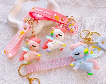 Custom Name Unicorn Keychain,Personalized Embroidery Name OR Phone Number Bag Tag,Back to School BagTag,Unicorn Bag Charm,Kids thday Gift