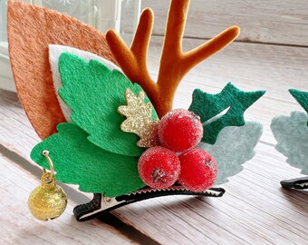 3 Paar Weihnachts-Haarspangen – Rentiergeweih & Ohren, Festlicher Haarschmuck