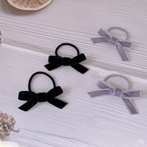 MINI Velvet Hair Bow with hair ties for baby infant toddler girl, back to school hair accessory, toddler hair ties, baby hair tie, black bow