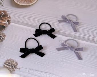 MINI Velvet Hair Bow with hair ties for baby infant toddler girl, back to school hair accessory, toddler hair ties, baby hair tie, black bow