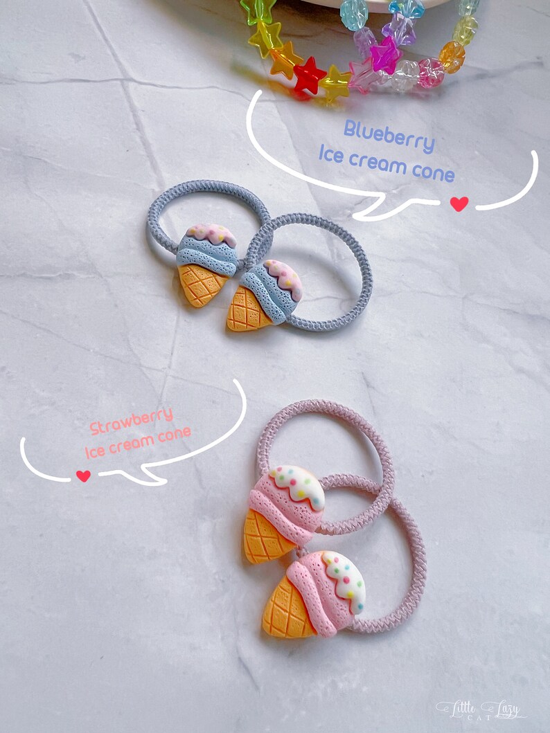 Set of 2 Ice Cream Hair Ties for Baby Toddler Girls Kids Hair Ties Set Elastic Hair Tie Hair Accessories Toddler Hair Holder gift for girl image 5