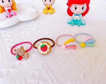 Set of 2 Cute Hair Ties for Baby Toddler Girls,Strawberry Bear Hair Ties,Meteor Girl Elastic Hair Ties,Toddler Hair Accessory,Hair Holder