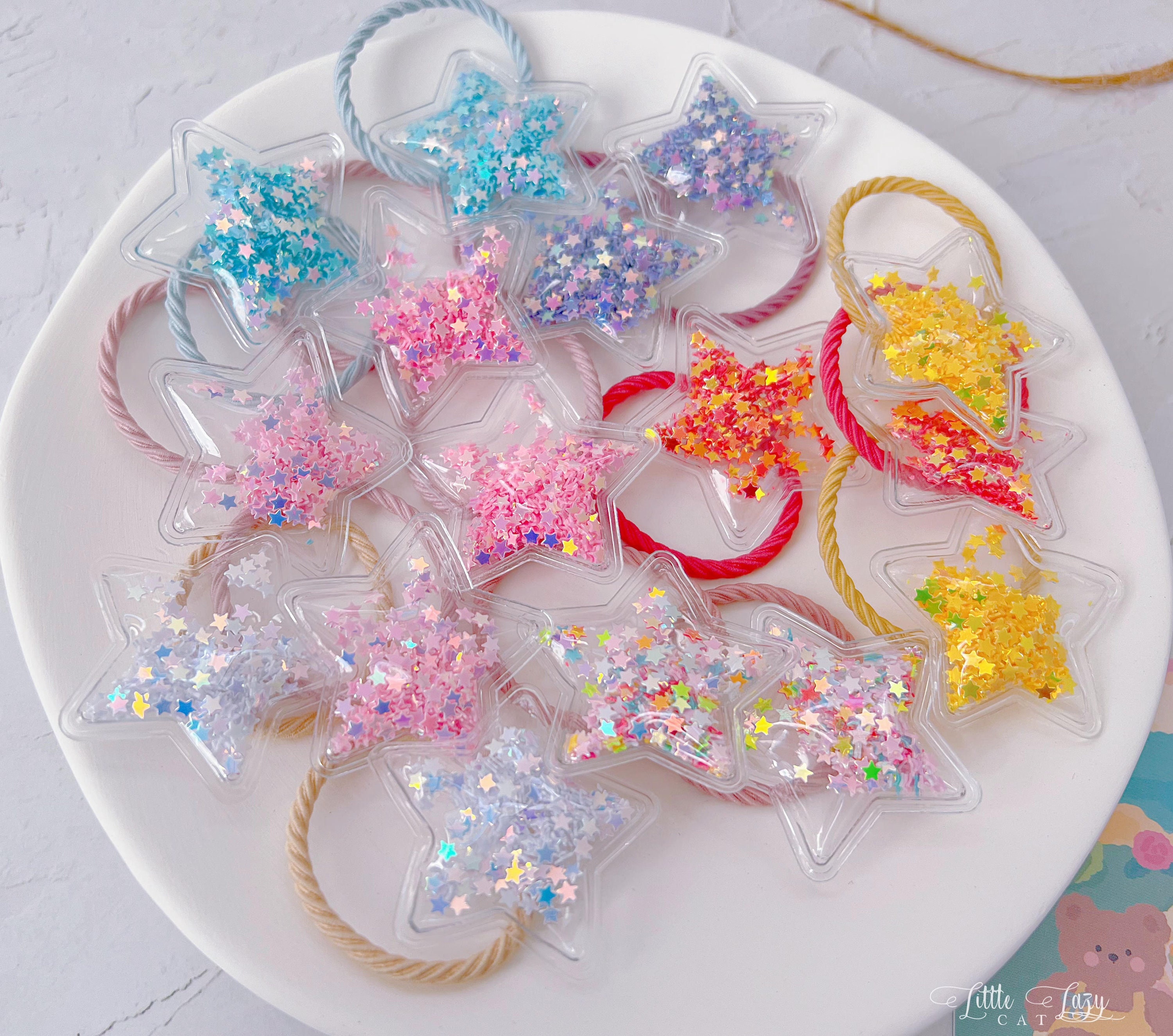 Set of 2 Glitter Star Shaker Hair Ties for Baby Toddler Girl Kids