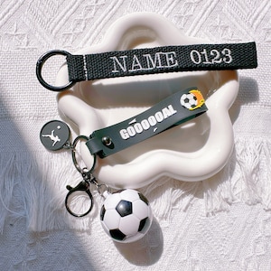 Personalized Soccer keychain,Custom Name OR Number Embroidery Bag Tag,Sports Team Name Tag,Back to School,Coach Gift,Boy Birthday,Graduation