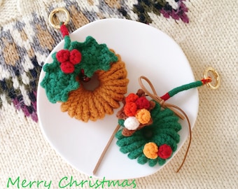 Adornos navideños de ganchillo, corona de Navidad de ganchillo, llavero de Navidad, regalo de Navidad, decoración del hogar de Navidad, Corona de ganchillo hecha a mano