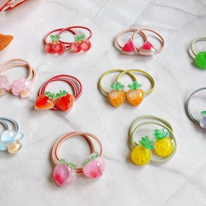 Set of 2 Fruit Hair Ties for Baby Toddler Girls Kids Hair Ties Elastic Hair Tie Hair Accessories Toddler Hair Holder strawberry hair ties
