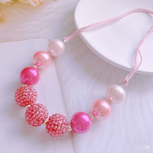 roze verstelbare chunky bubblegum ketting, baby meisje bubblegum kraal ketting, meisjes dikke ketting, peuter grote kraal ketting, baby cadeau
