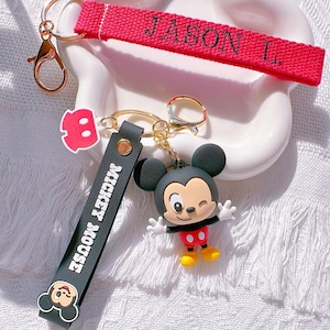 Personalized Disney Mickey Keychain,Custom Embroidery Name OR Number Bag Tag,Disney Character Key Ring,Personalized BagTag,Back to School