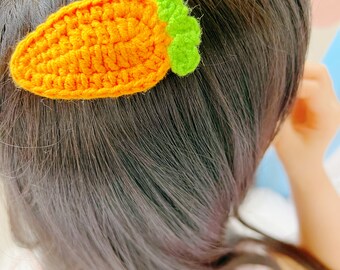 かぎ針編みのニンジンヘアクリップ、かぎ針編みのウサギのヘアクリップ