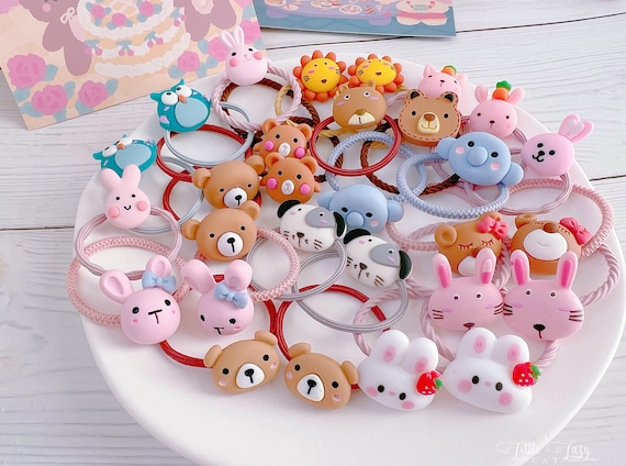 Set of 2 Animal Hair Ties for baby toddler girl,Cute hair ties,Bunny Hair Accessories,Toddler Hair Holder,teddy bear hair ties,gift for girl