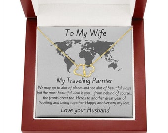 To My Wife My Traveling Partner Gold Necklace Anniversary Gift, Travelers gift, Explorer Gift, Girl Traveler, Travel, Anniversary Gift