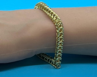 Gold and Blue Box Weave Chainmail Bracelet | Handwoven Aluminum Rings | Lightweight Flexible Jewelry | Medieval Inspired