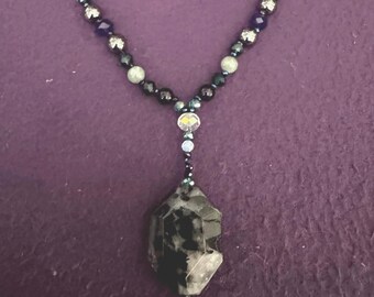 Turmalin Quarz Halskette | Hämatit und Onyx Kristalle | Schutz & Erdung Edelstein Halskette | Handmade Montana Schmuck