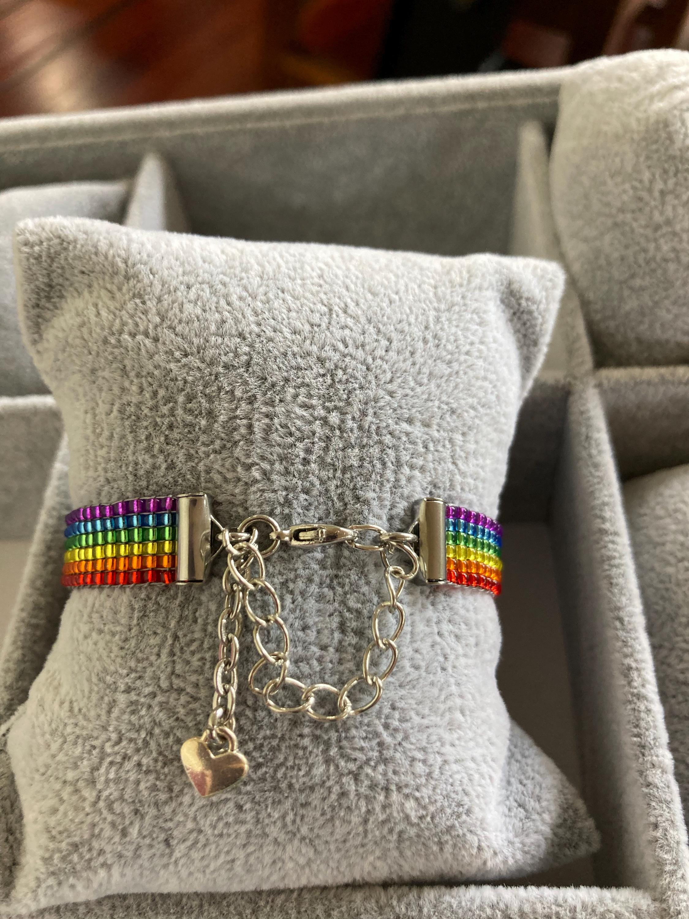 Rainbow Pride Flag Beaded Bracelet – Handwoven Loom Cuff | LGBTQ Gift ...