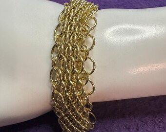Dragonscale 14k Gold Plated Brass Chainmail Bracelet | Magnetic Clasp | Handwoven Medieval Jewelry | Artisan Gold Bracelet