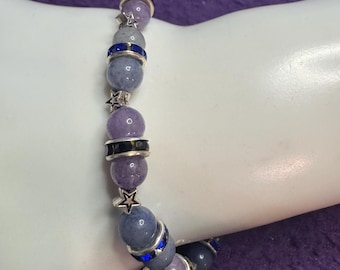 Chalcedony and Amethyst Bracelet – Blue Crystal Accents & Star Spacers