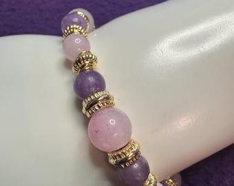 Kunzite, Amethyst & Metal Bead Bracelet – Golden Spacer Accents