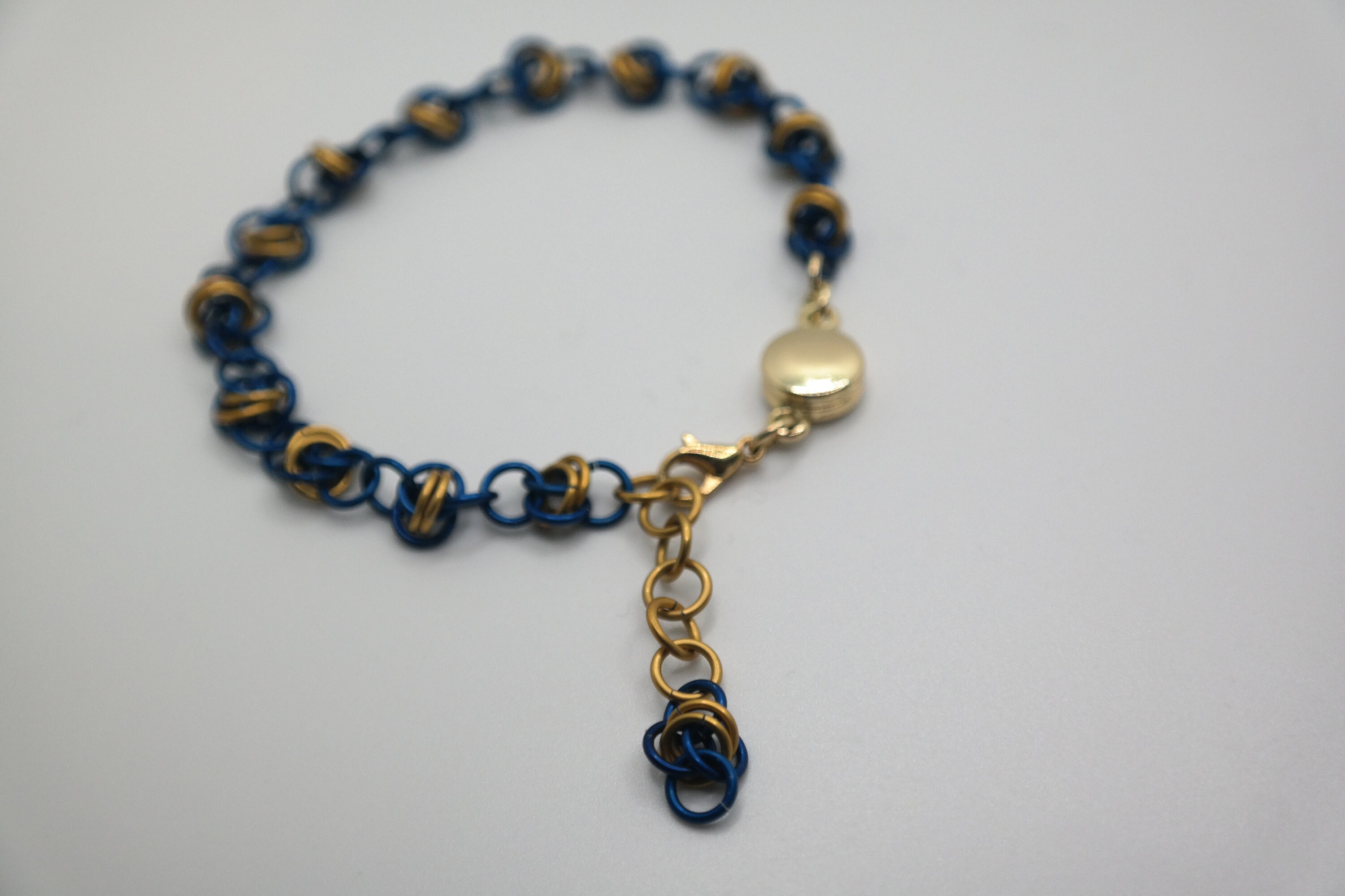 Blue and Gold Barrel Weave Chainmail Bracelet | Handwoven Aluminum ...