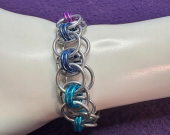 Rainbow Silver Helm Chainmail Bracelet – Handwoven Aluminum