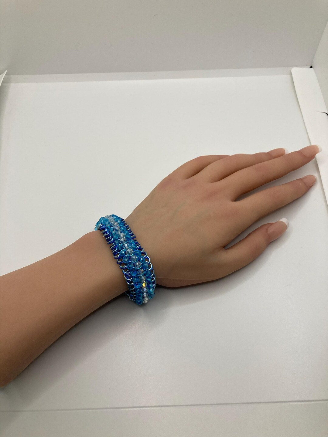 Blue Chainmail Bracelet | Crystal Bead Woven Jewelry | Handmade ...