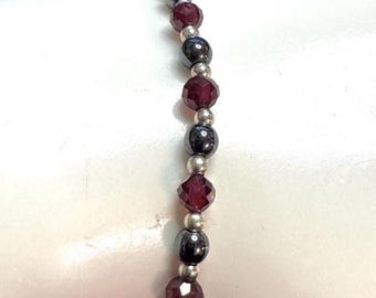 Garnet, Hematite and Stainless Steel Bracelet – Deep Red & Metallic Shine