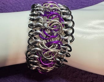 Purple, Silver, Gunmetal and Black Chainmaille Cuff Bracelet – Bold Statement Armor Style