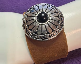 Genuine Leather Cuff Bracelet – Southwestern Engraved Concho