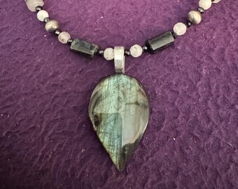 Labradorite and Tourmalated Quartz Necklace – Protection, Strength, and Clarity