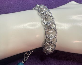 Silver Chainmail Bracelet | Half Persian 4-in-1 Weave | Handwoven Aluminum Jewelry | Lightweight Unisex Gift