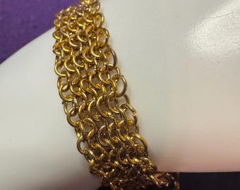 Intricate Gold Chainmail Bracelet | Handwoven Aluminum Jewelry | Lightweight Minimalist Bracelet | Medieval Style