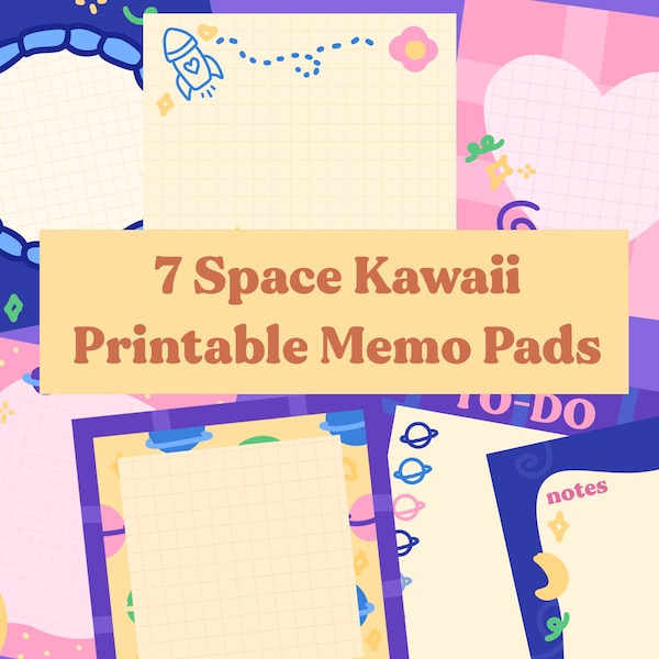 Space Kawaii Printable Memo Pads, Digital Download Memo Pads, Cute Printable Notepad, Memo Sheet, Star and Moon, Celestial, Instant Download