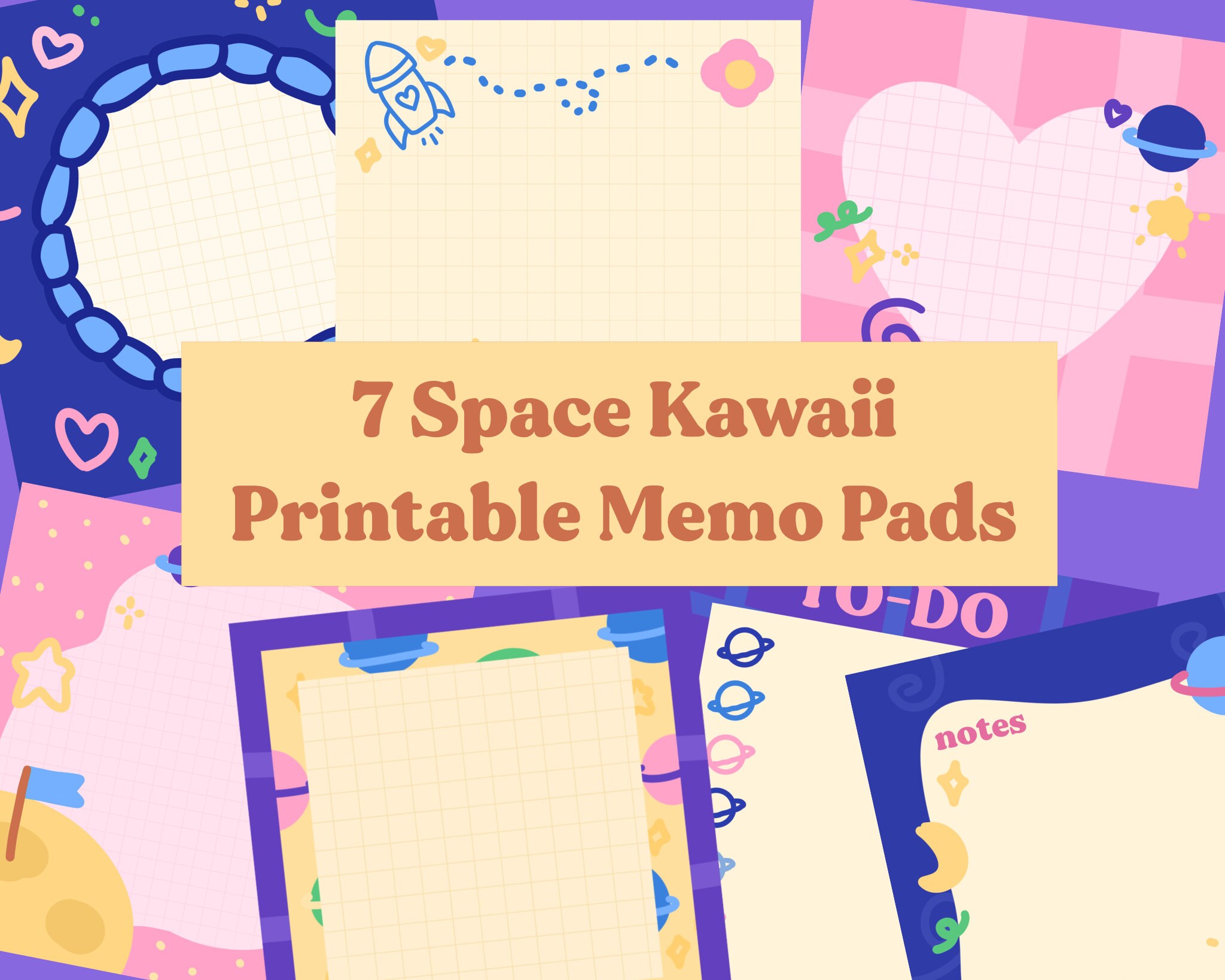 Space Kawaii Printable Memo Pads, Digital Download Memo Pads, Cute